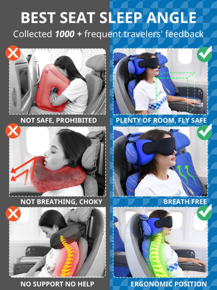 Almohada de viaje SARISUN con antifaz para dormir para aviones