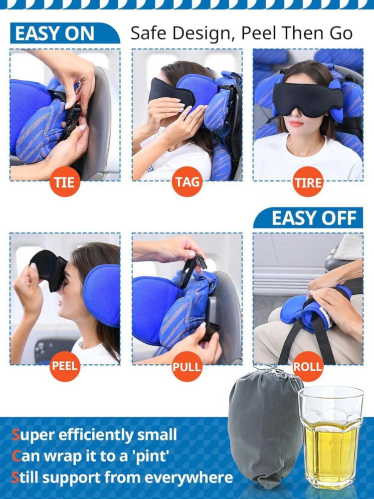Almohada de viaje SARISUN con antifaz para dormir para aviones