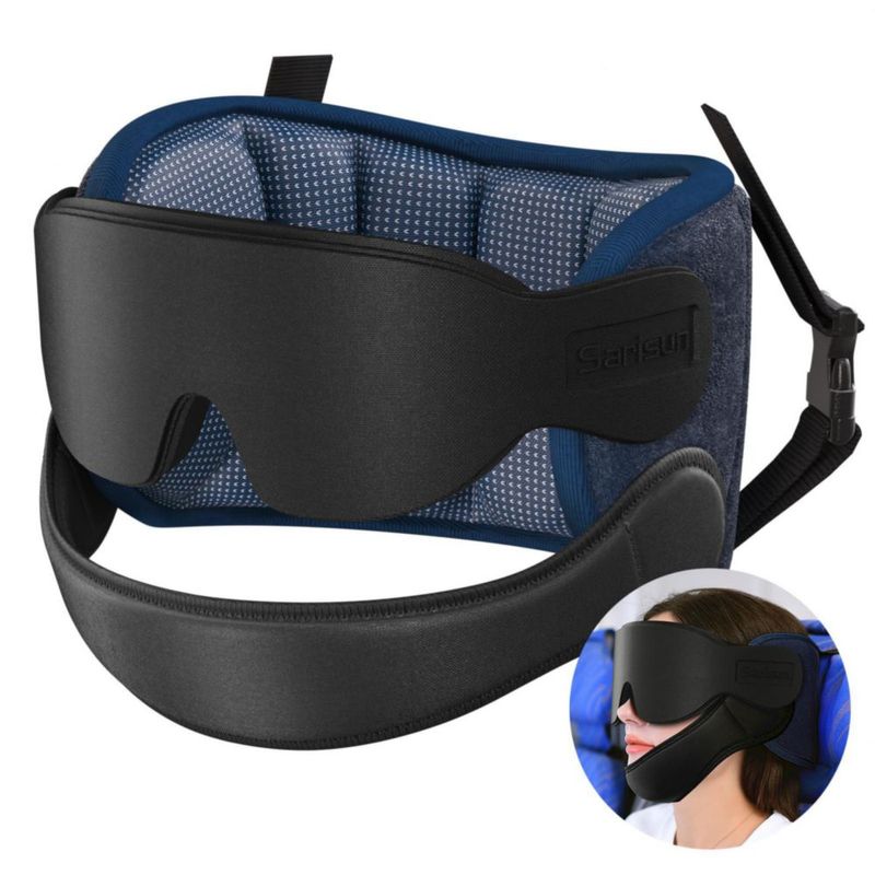 Almohada de viaje SARISUN con antifaz para dormir para aviones