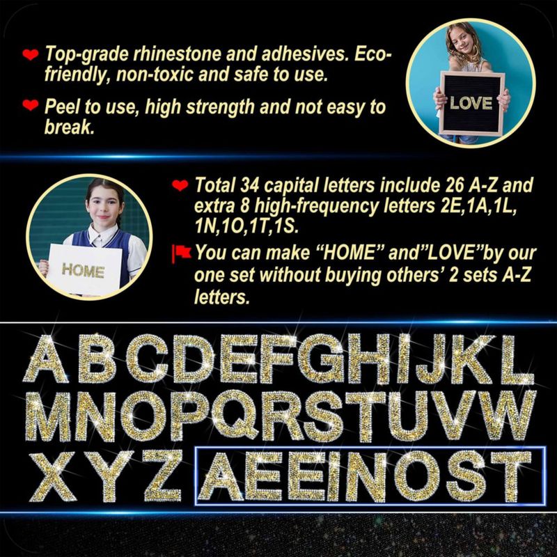 Pegatinas de letras Locacrystal 68 piezas 57 cm de cristales para manualidades
