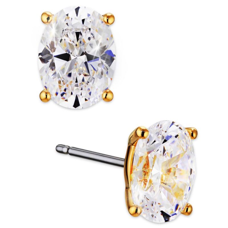 Aretes de botón NADRI chapados en oro de 18K con zirconia cúbica ovalada