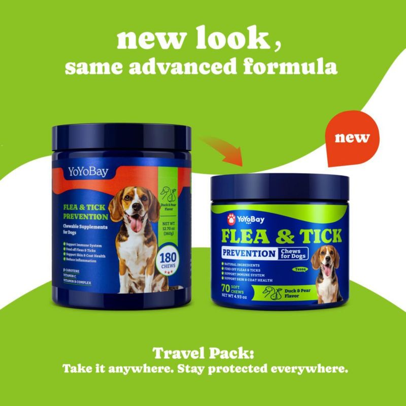 Masticables para perros YoYoBay contra pulgas y garrapatas con sabor a pato y pera - 70 unidades