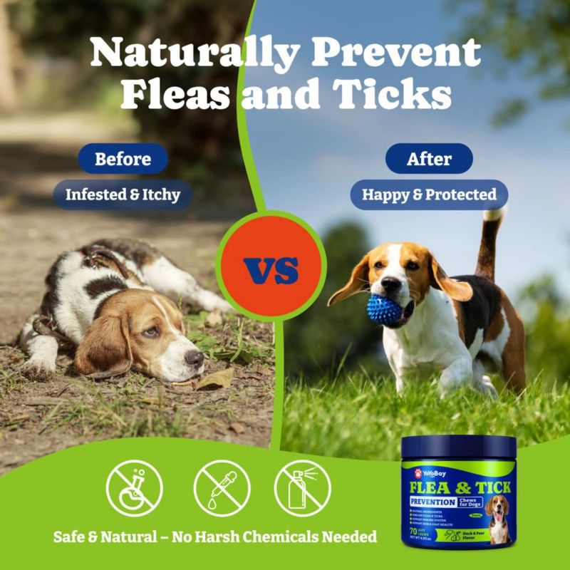 Masticables para perros YoYoBay contra pulgas y garrapatas con sabor a pato y pera - 70 unidades