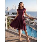 Vestido MUADRESS Burdeos con Encaje Manga Tipo Cap y Largo a la Rodilla