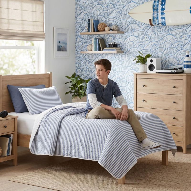 Juego de ropa de cama Wonderful Twin 178 x 218 cm Rayas azules de 2 piezas