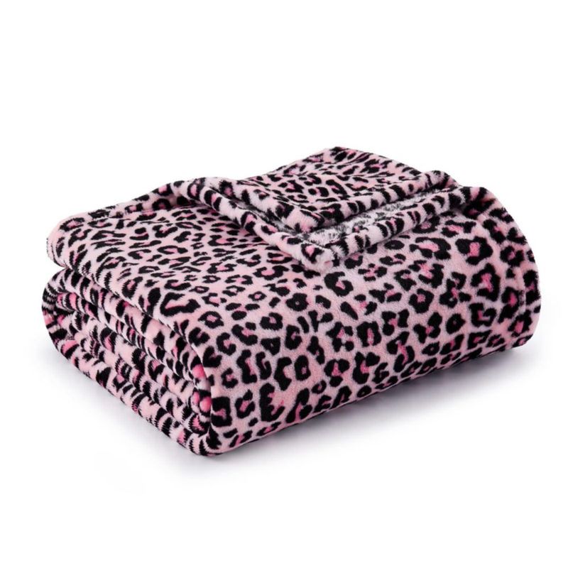 Manta BEDELITE 127 cm Leopardo rosa de felpa