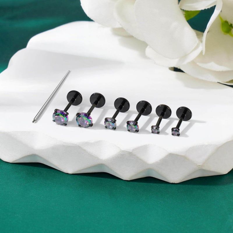 Pendientes Gotumo de Titanio con Espalda Plana 6/7/8 mm CZ