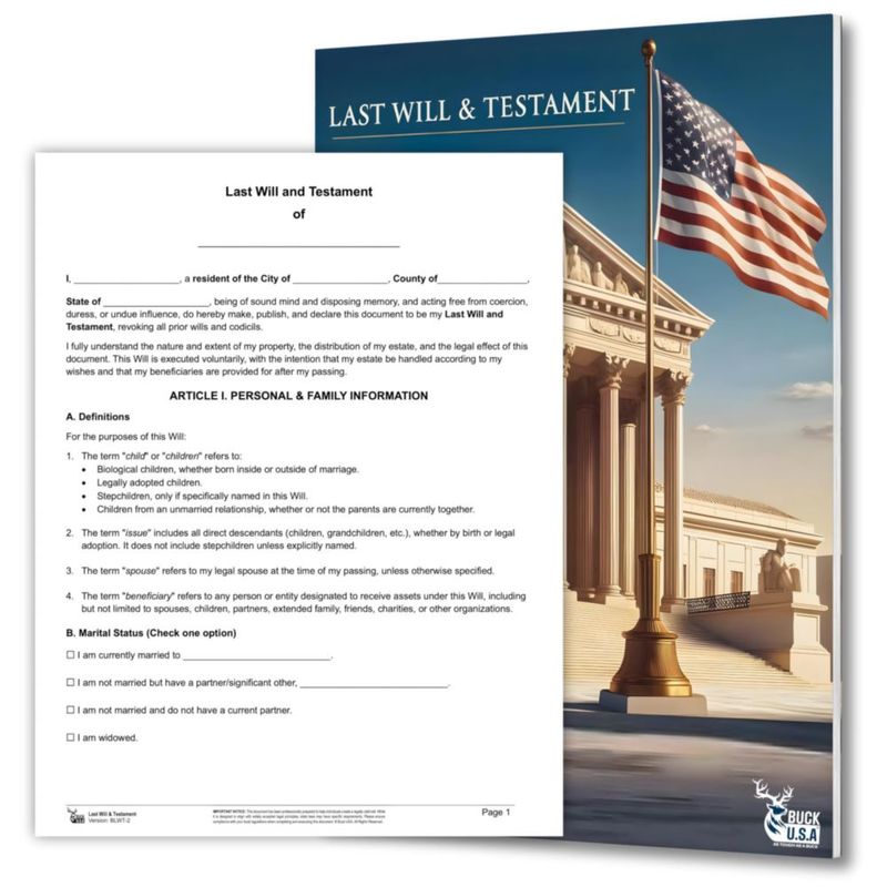 Kit de Testamento BUCK U.S.A. Preparado por Abogado para los 50 Estados