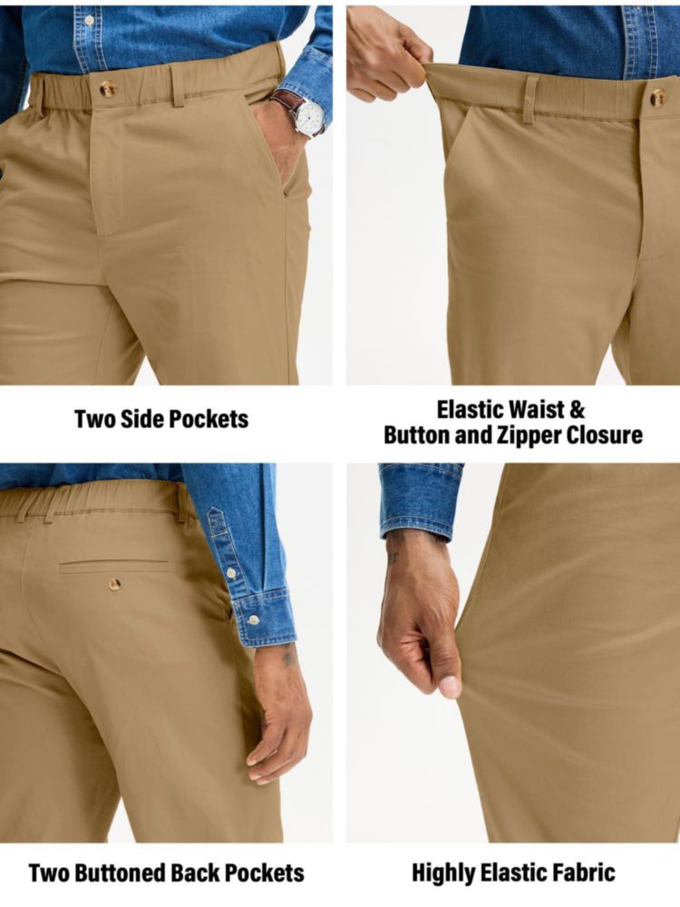 Pantalones chinos de algodón elástico para hombre – Caqui – Comdecevis