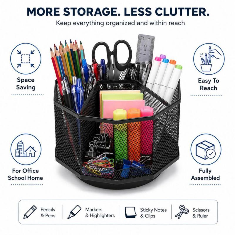 Organizador de Escritorio Exerz 145 cm 5 Compartimentos Negro