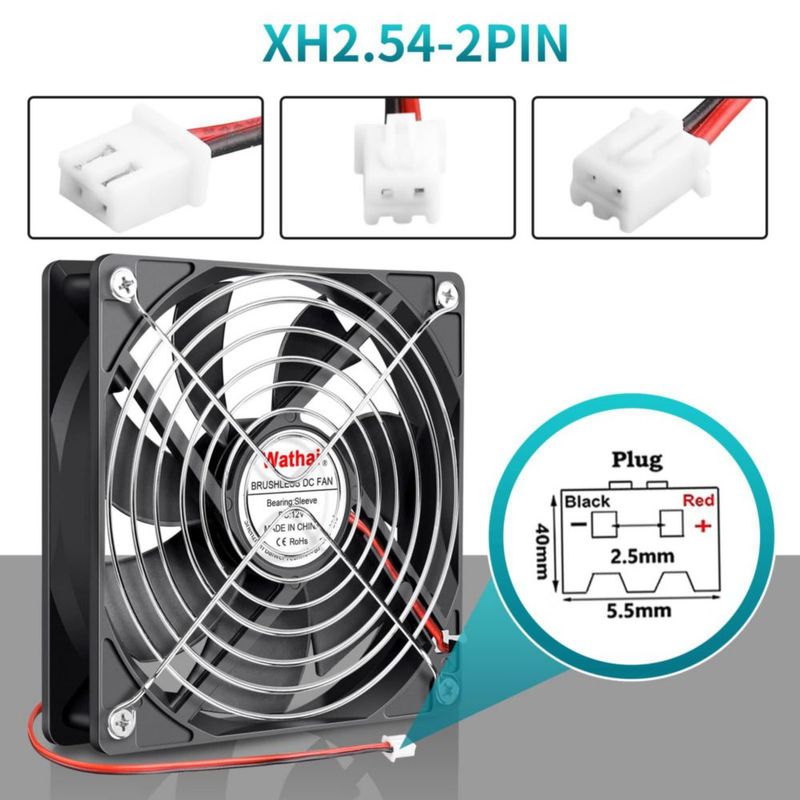 Ventilador de refrigeración Wathai 120 mm 12 V 045 A 2 pines 25 mm