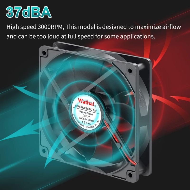 Ventilador de refrigeración Wathai 120 mm 12 V 045 A 2 pines 25 mm