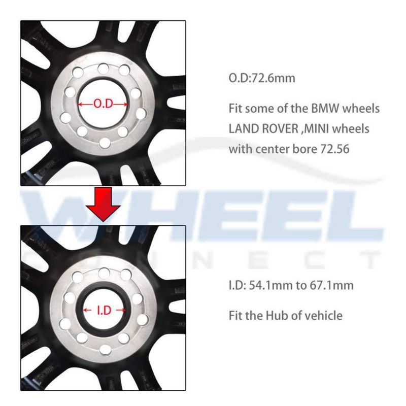Juego de 4 anillos centradores para buje WHEEL CONNECT 726 mm a 641 mm