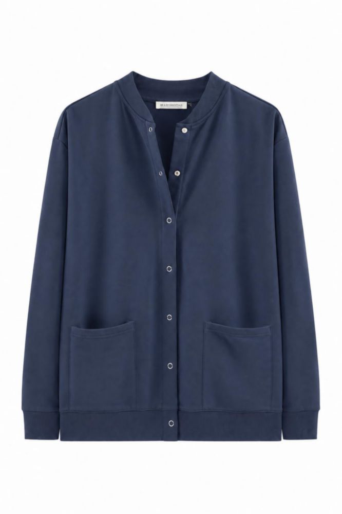 Cárdigan RR & ED ESSENTIALS XL Navy con cierre a presión frontal
