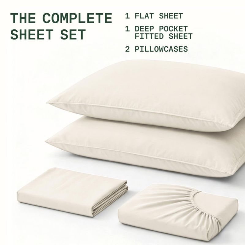 Juego de sábanas TRUE BAMBOO para cama queen bolsillo profundo 21 cm color beige