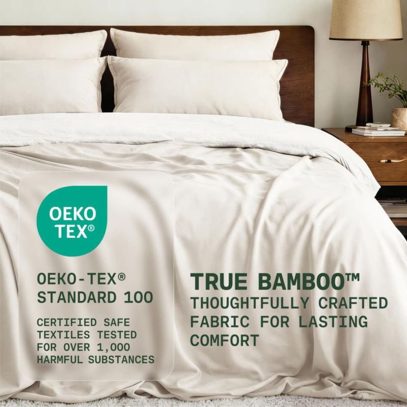Juego de sábanas TRUE BAMBOO para cama queen bolsillo profundo 21 cm color beige