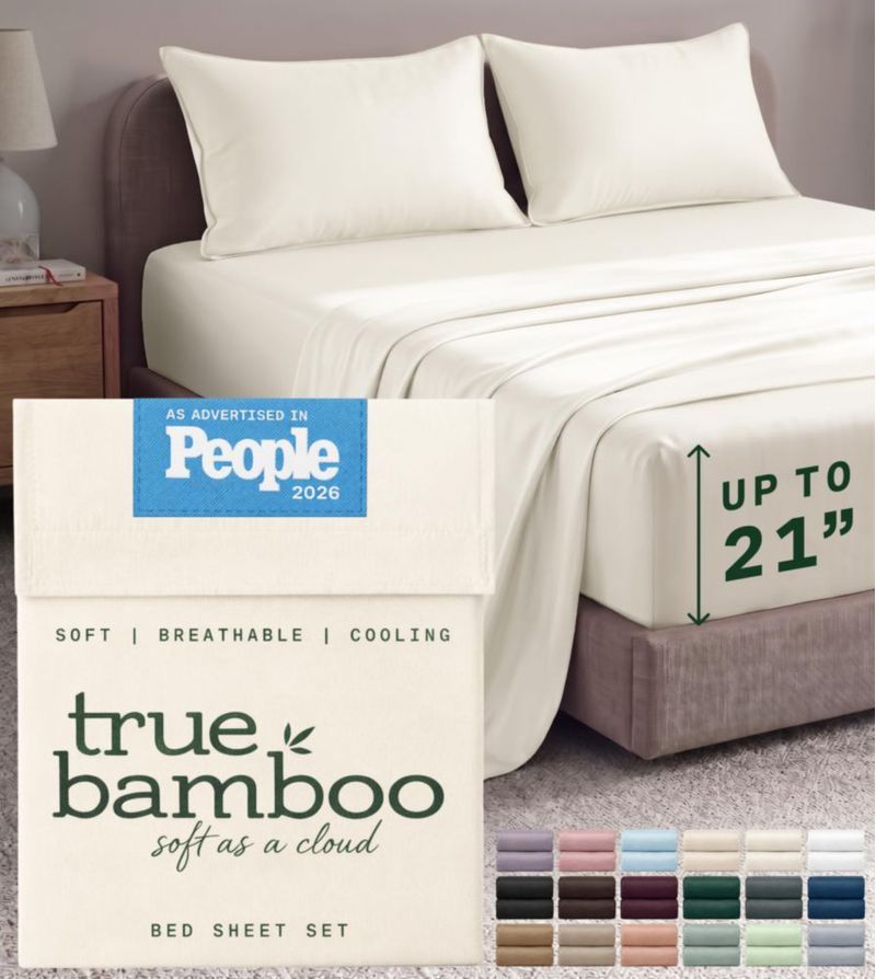 Juego de sábanas TRUE BAMBOO para cama queen bolsillo profundo 21 cm color beige