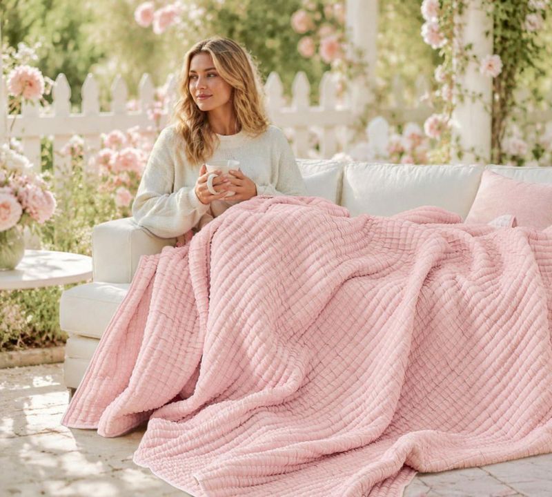 Set de colcha Wonderful Queen 229 cm rosa 3 piezas con textura