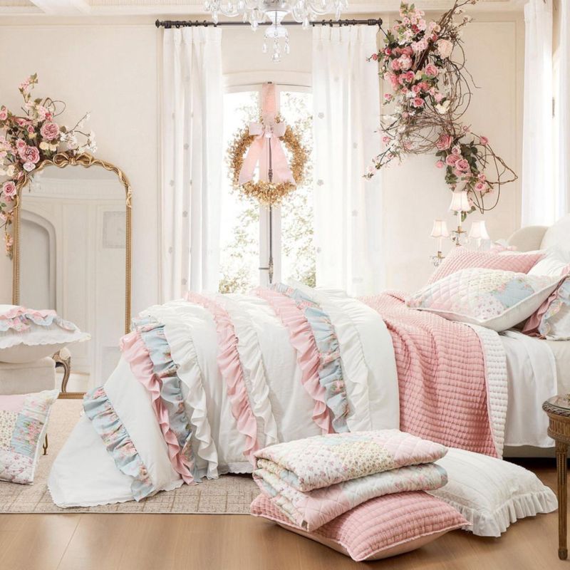 Set de colcha Wonderful Queen 229 cm rosa 3 piezas con textura