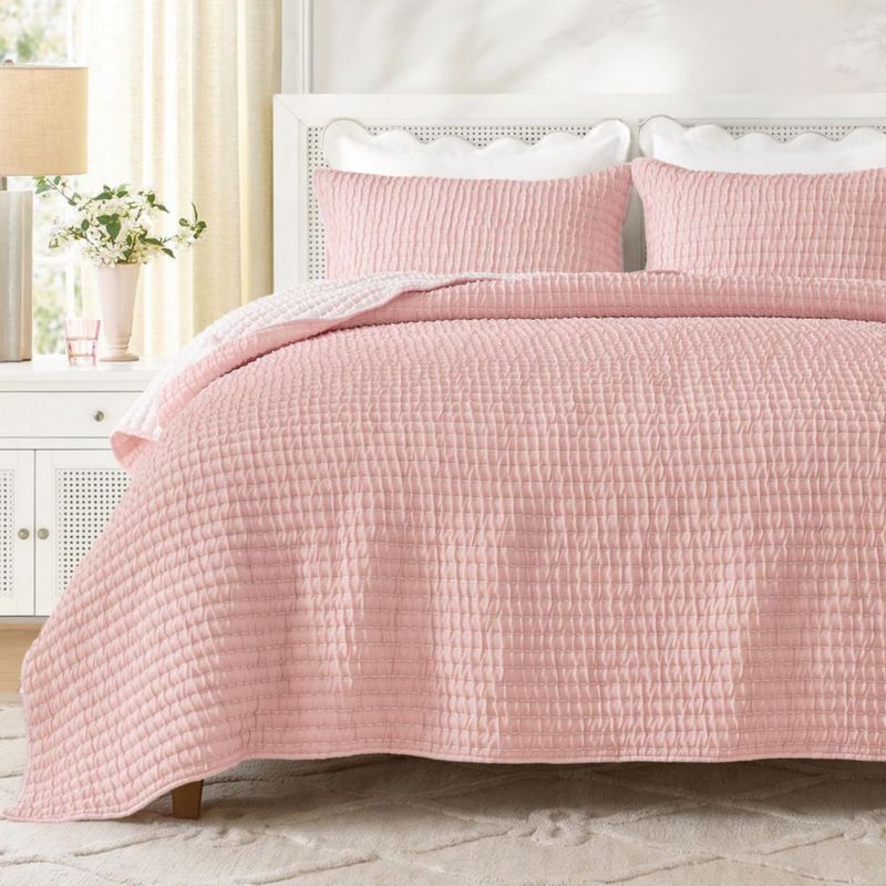 Set de colcha Wonderful Queen 229 cm rosa 3 piezas con textura