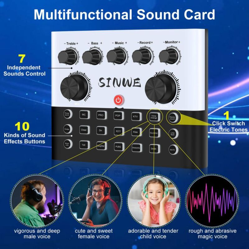 Mezclador de Audio SINWE F993 Kit de Podcast con Cambiador de Voz