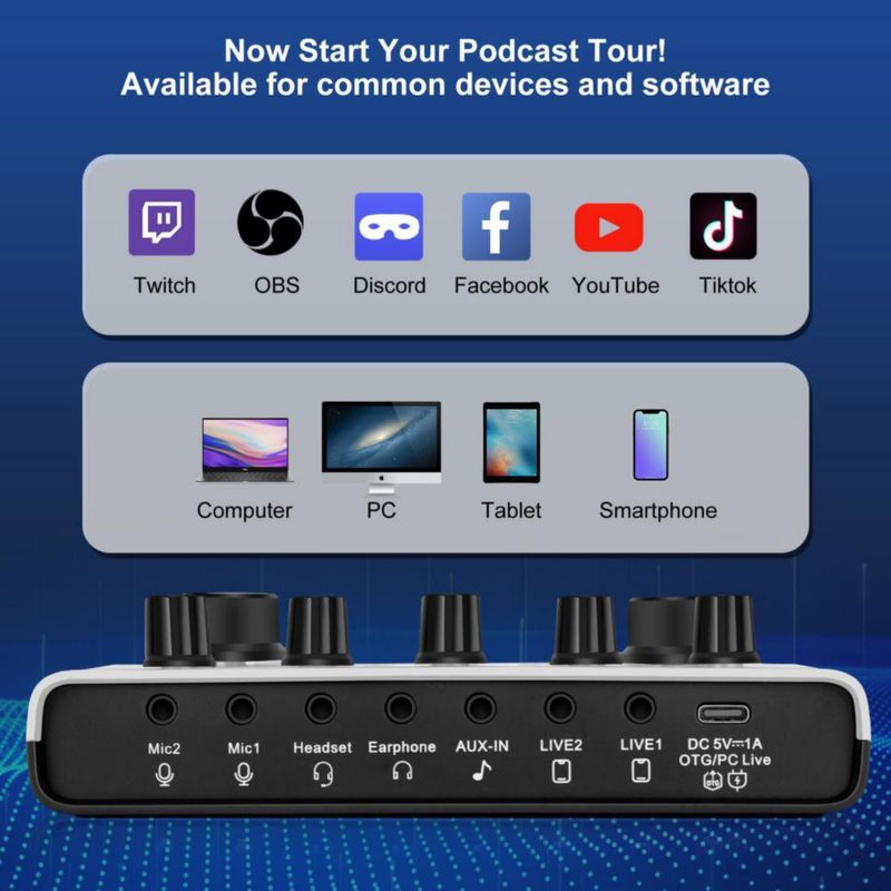 Mezclador de Audio SINWE F993 Kit de Podcast con Cambiador de Voz
