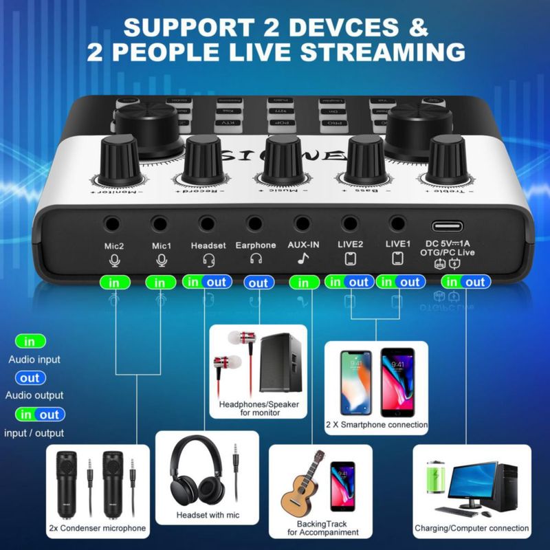 Mezclador de Audio SINWE F993 Kit de Podcast con Cambiador de Voz