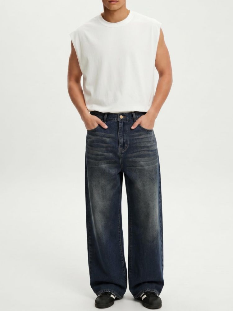 Jeans Baggy de Corte Relajado Lavado Retro para Hombre – Comdecevis