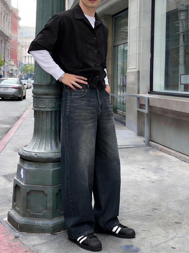 Jeans Baggy de Corte Relajado Lavado Retro para Hombre – Comdecevis