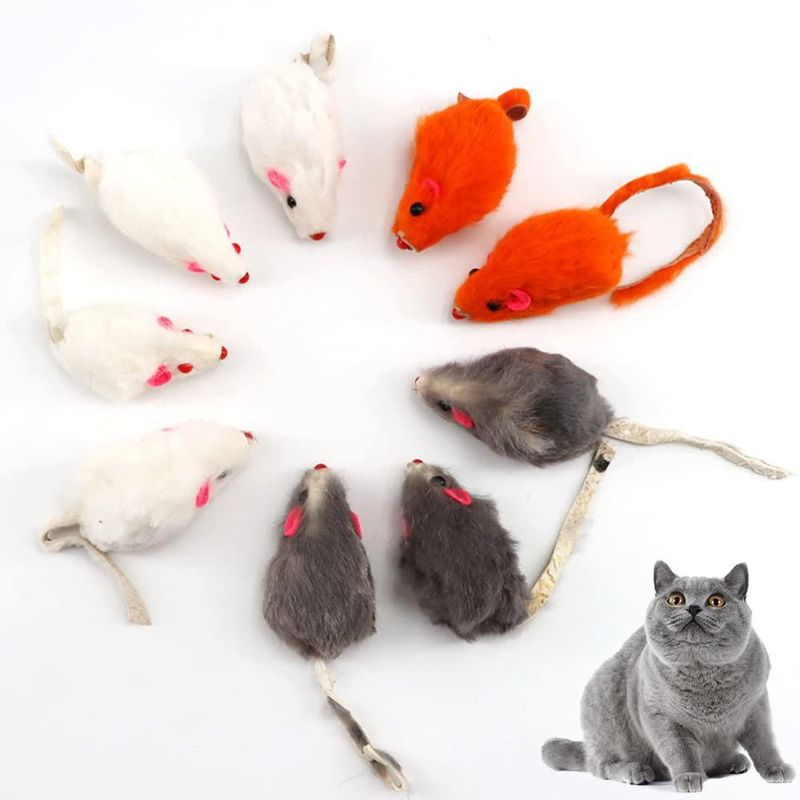 Juguetes para gato Pawstrip Ratón de peluche con sonajero y chirrido - 12 piezas