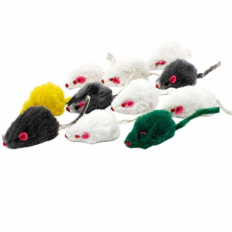 Juguetes para gato Pawstrip Ratón de peluche con sonajero y chirrido - 12 piezas