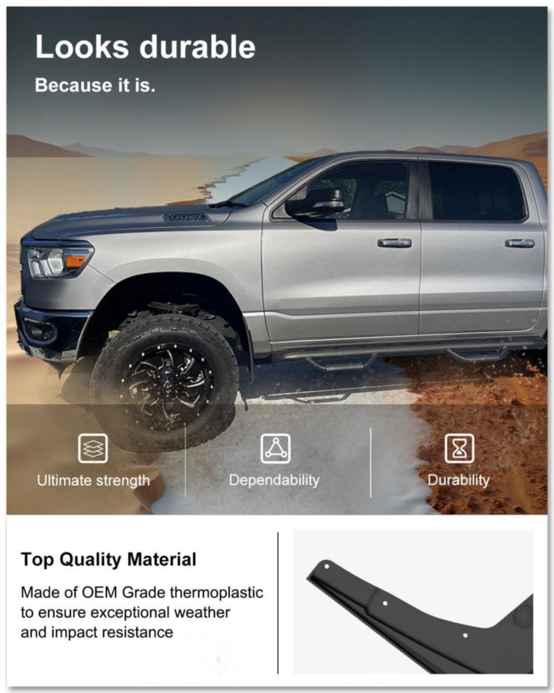 Deflectores de barro Kiwi Master para Ram 1500 2019‑2024 (sin taladrar)