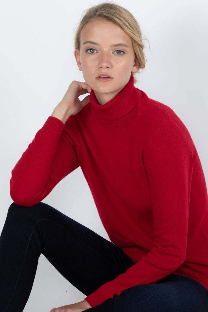 Suéter JENNIE LIU de Cachemir con Cuello Alto Rojo