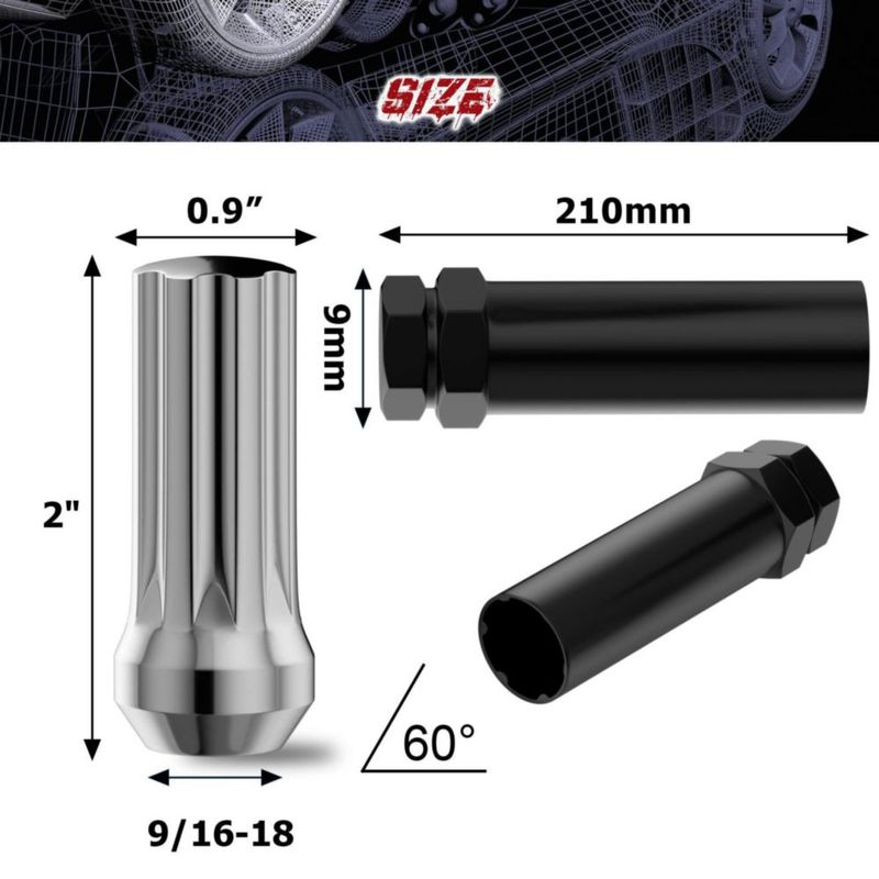 Tuercas de rueda Richeer 9/16‑18 32 piezas cromo 51 mm de largo