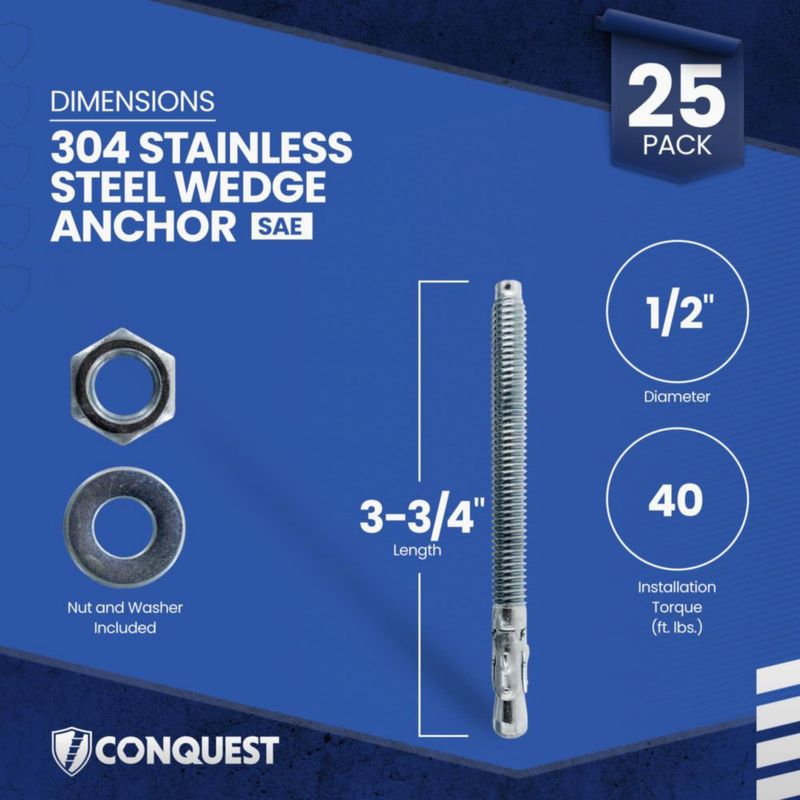 Anclajes de cuña Conquest 1/2" x 95 cm Paquete de 25