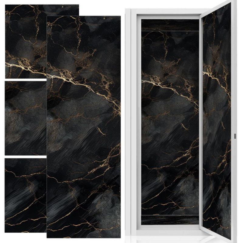 Vinilo decorativo magnético de mármol negro y dorado Gosodeny 30 cm – Pack de 6
