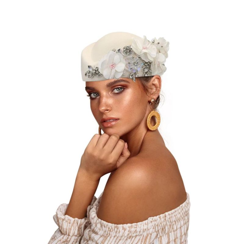 Sombrero Boina Floral Blanca estilo Derby para Mujer ASO OKE