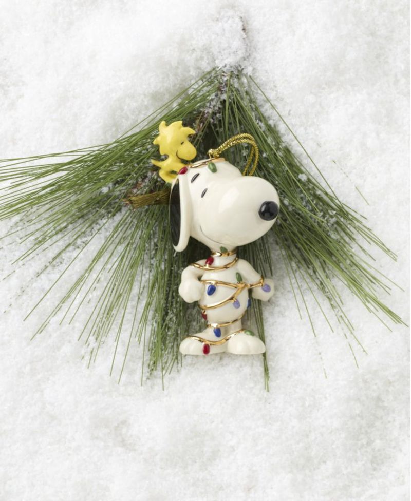 Adorno Lenox Snoopy Enredado en Luces de Porcelana