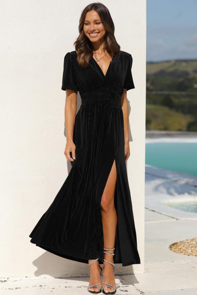 Vestido Maxi de Terciopelo Negro Maxigerui – Talla M
