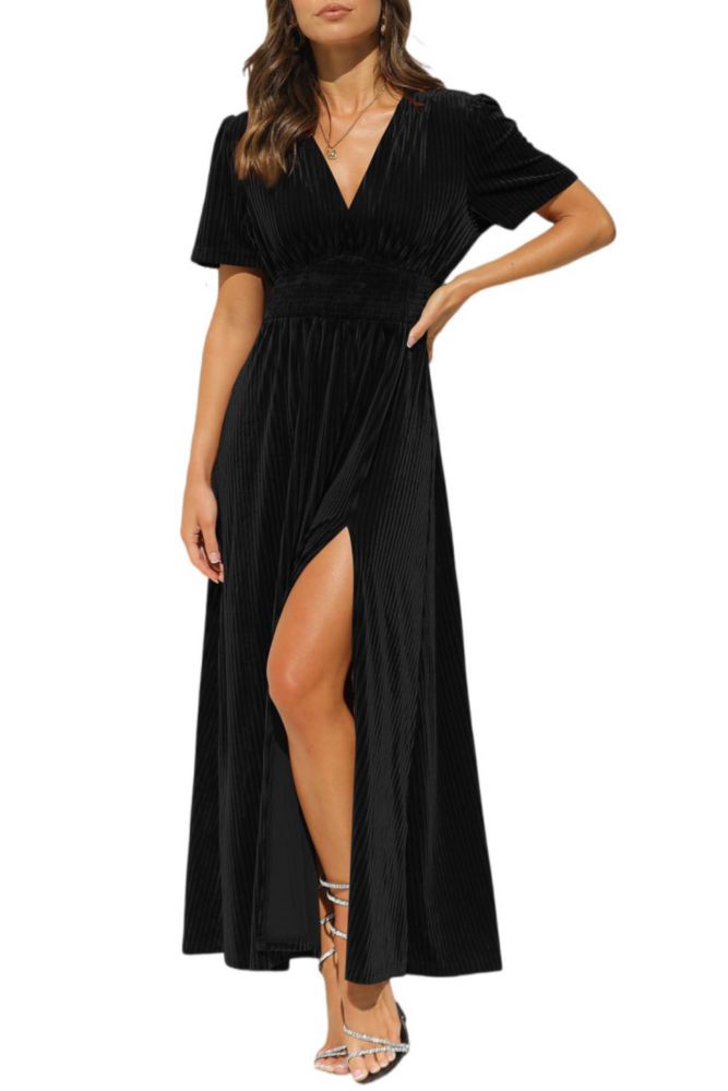 Vestido Maxi de Terciopelo Negro Maxigerui – Talla M