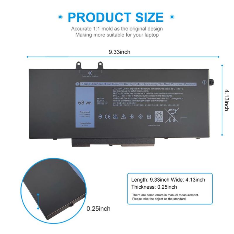 Batería de repuesto para portátil Emanjor 68Wh 4 celdas 76V 4GVMP