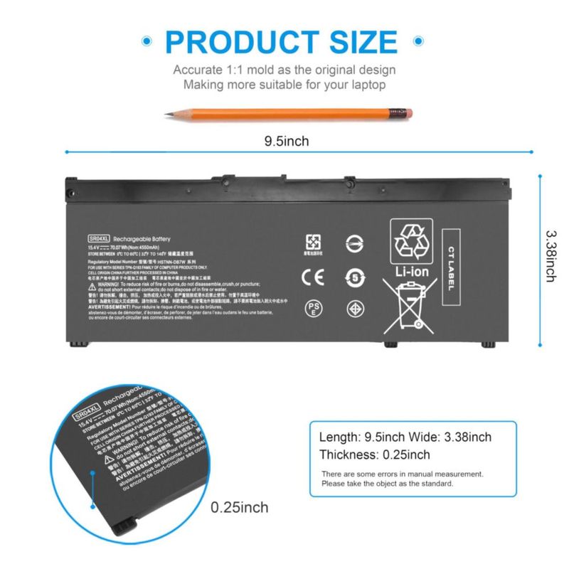 Batería Emanjor SR04XL 154 V 7007 Wh para portátiles HP Omen y Pavilion