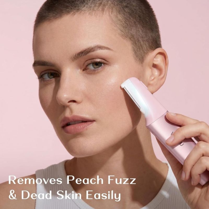 Rasuradora eléctrica facial WLU Dermaplane vello de melocotón rosa pastel
