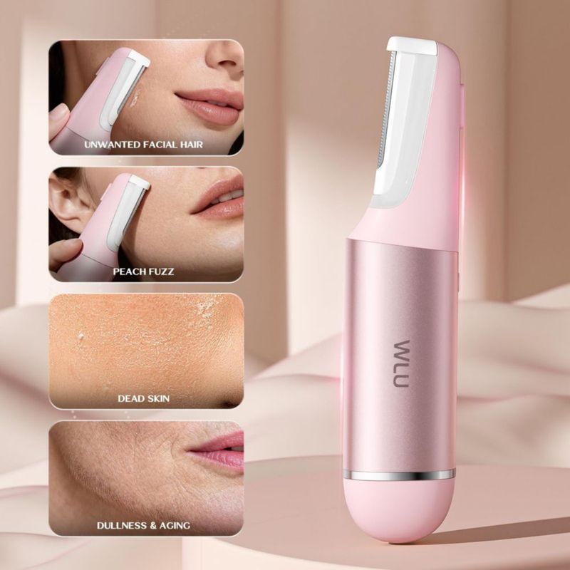 Rasuradora eléctrica facial WLU Dermaplane vello de melocotón rosa pastel