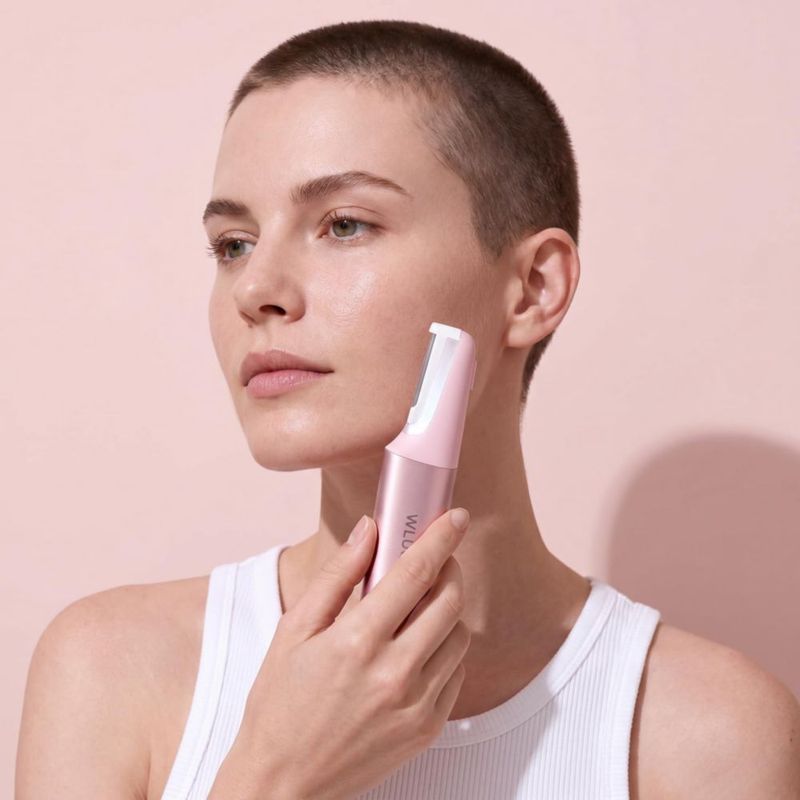 Rasuradora eléctrica facial WLU Dermaplane vello de melocotón rosa pastel