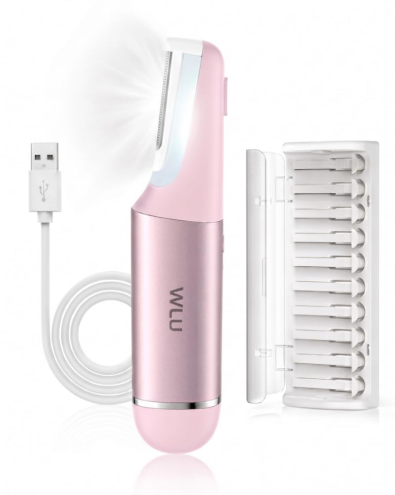Rasuradora eléctrica facial WLU Dermaplane vello de melocotón rosa pastel