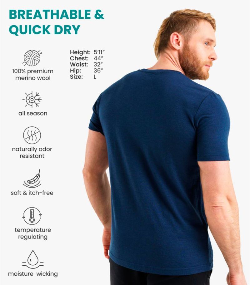CAMISETA Merino.tech Talla Grande Azul Marino con Calcetines de Lana Incluidos
