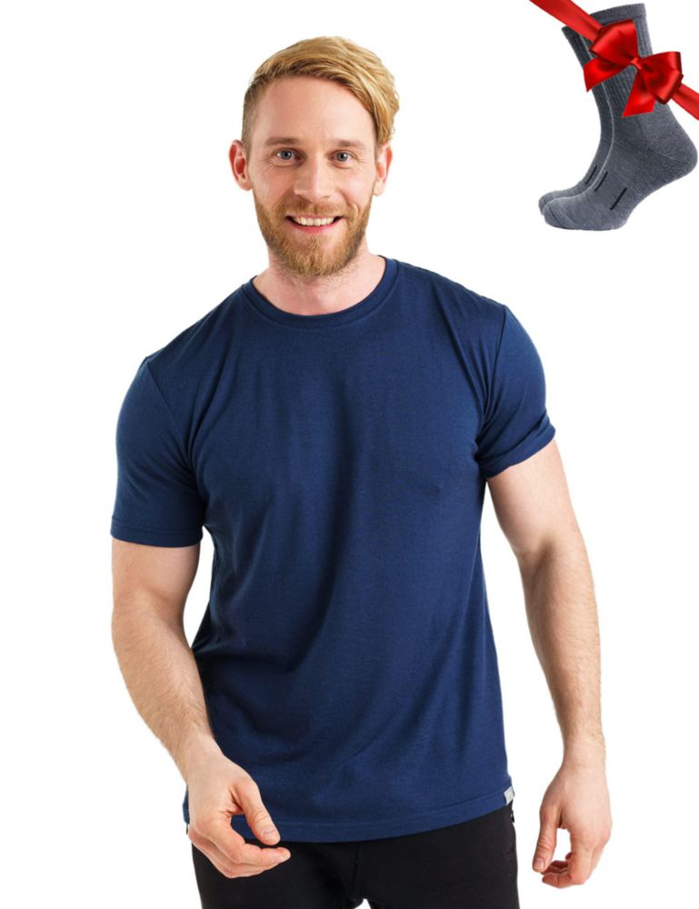CAMISETA Merino.tech Talla Grande Azul Marino con Calcetines de Lana Incluidos