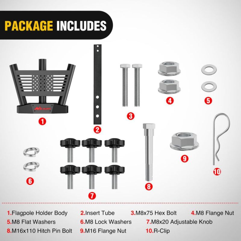 Soporte para banderas Nilight de 2" para receptor triple de enganche