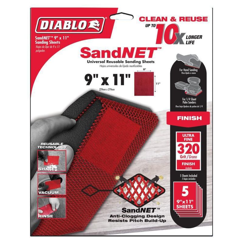 Láminas abrasivas Diablo SandNet 9 x 11 paquete de 5 unidades 320 g